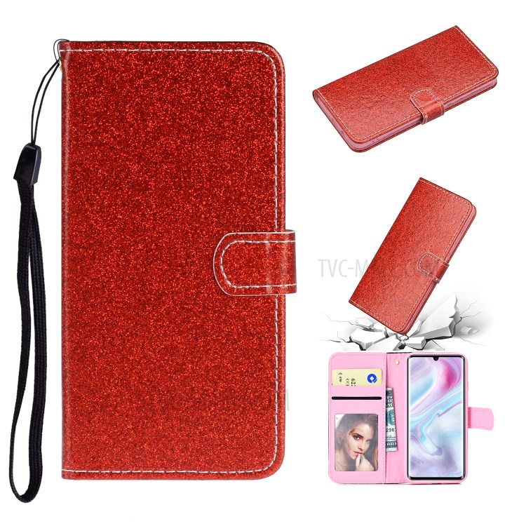 Flash Powder Wallet Leather Stand Case for Xiaomi Mi CC9 Pro - Red-1