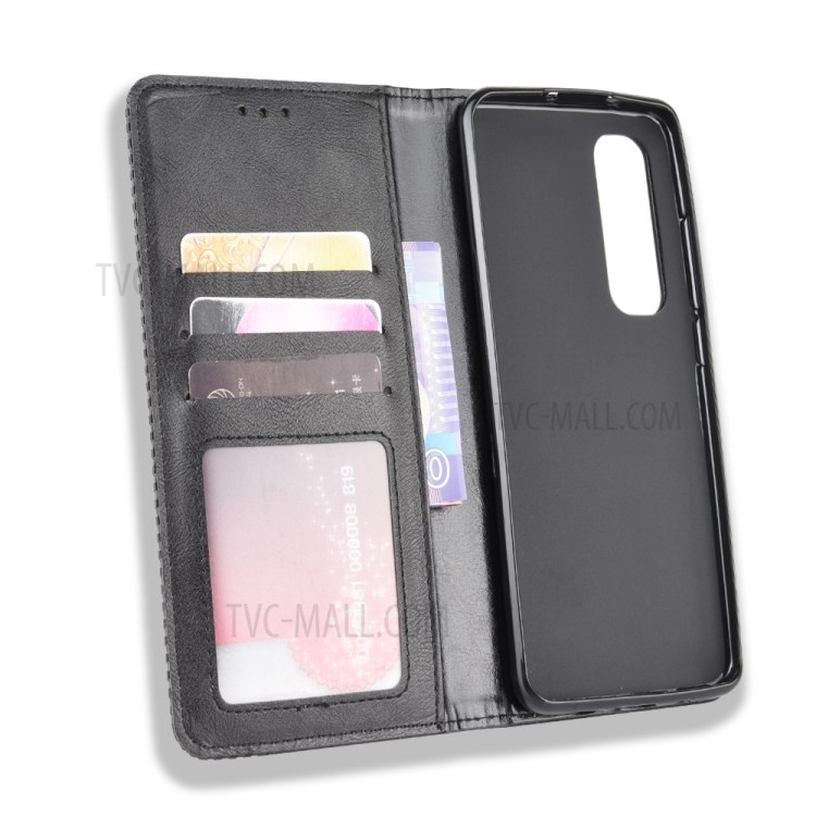 Auto-absorbed Retro Leather Case for Xiaomi Mi Note 10 Lite - Black-4