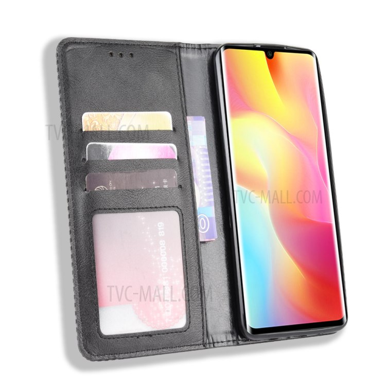 Auto-absorbed Retro Leather Case for Xiaomi Mi Note 10 Lite - Black-5