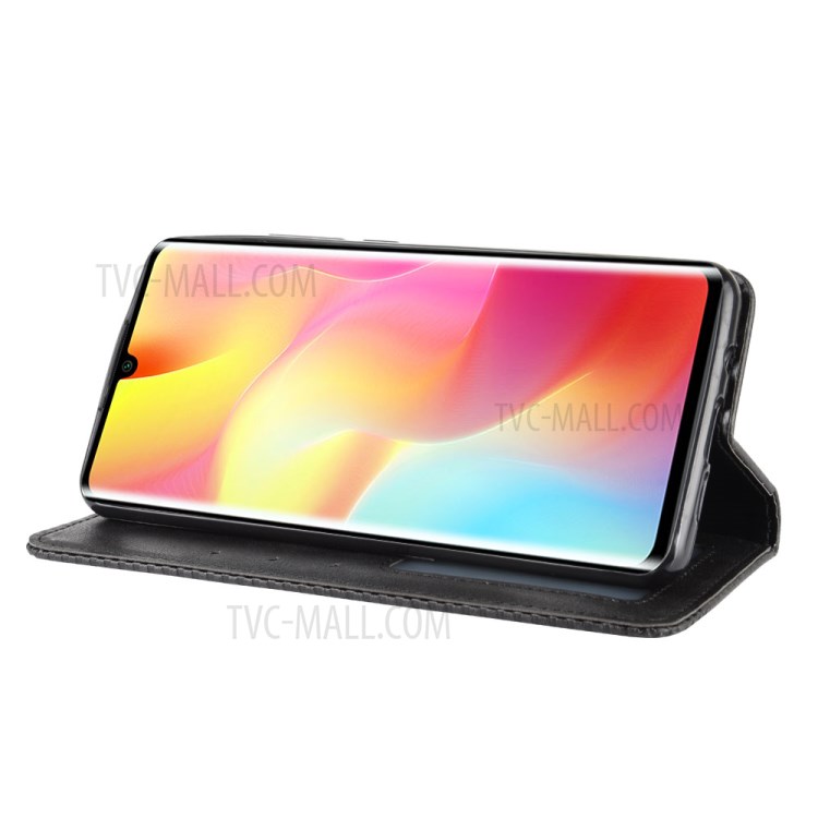 Auto-absorbierter Retro-Ledergehäuse Für Xiaomi MI Note 10 Lite - Schwarz