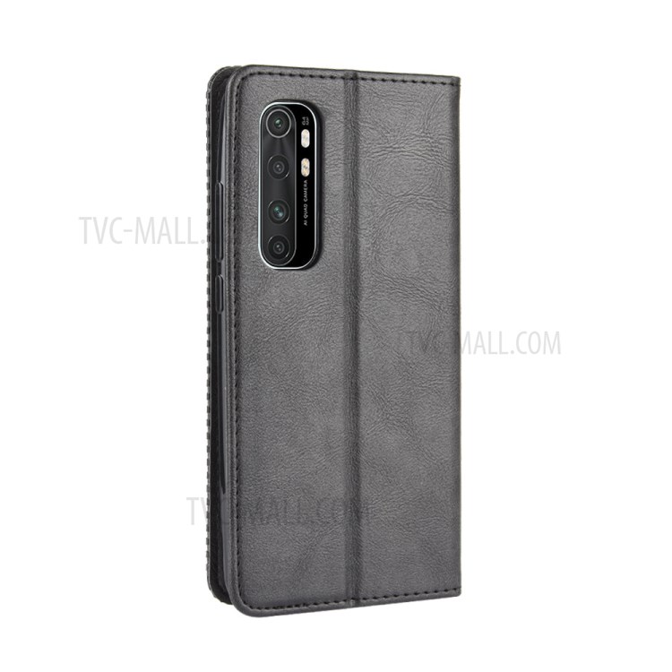 Custodia In Pelle Retrò Assorbita Automaticamente Per Xiaomi MI Nota 10 Lite - Nero