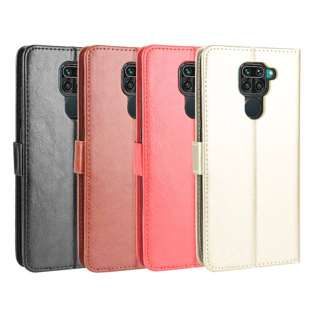 Crazy Horse PU Leather Shell with Wallet Stand for Xiaomi Redmi Note 9/Redmi 10X 4G - Black-10