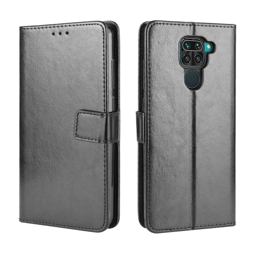 Crazy Horse PU Leather Shell with Wallet Stand for Xiaomi Redmi Note 9/Redmi 10X 4G - Black-2