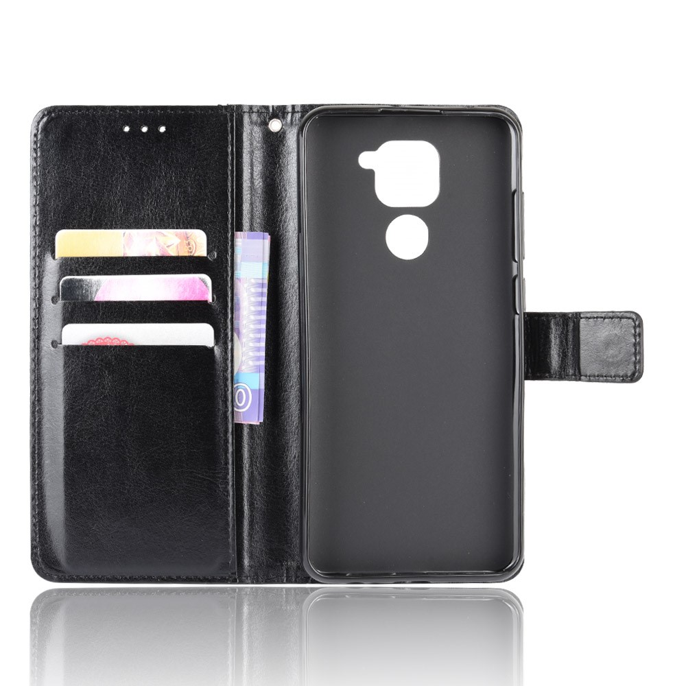 Crazy Horse PU Leather Shell with Wallet Stand for Xiaomi Redmi Note 9/Redmi 10X 4G - Black-4