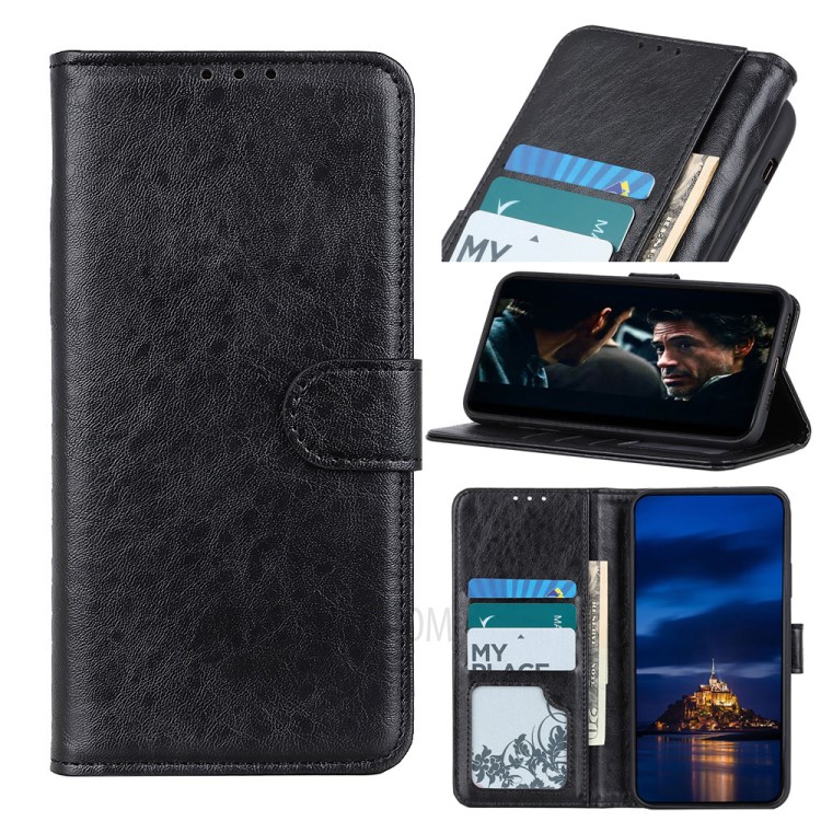 Crazy Horse Leather Shell with Wallet Stand Cover for Xiaomi Mi 10 Lite - Black-1