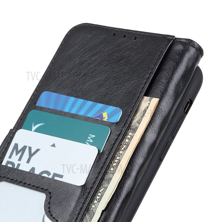 Crazy Horse Leather Shell with Wallet Stand Cover for Xiaomi Mi 10 Lite - Black-9