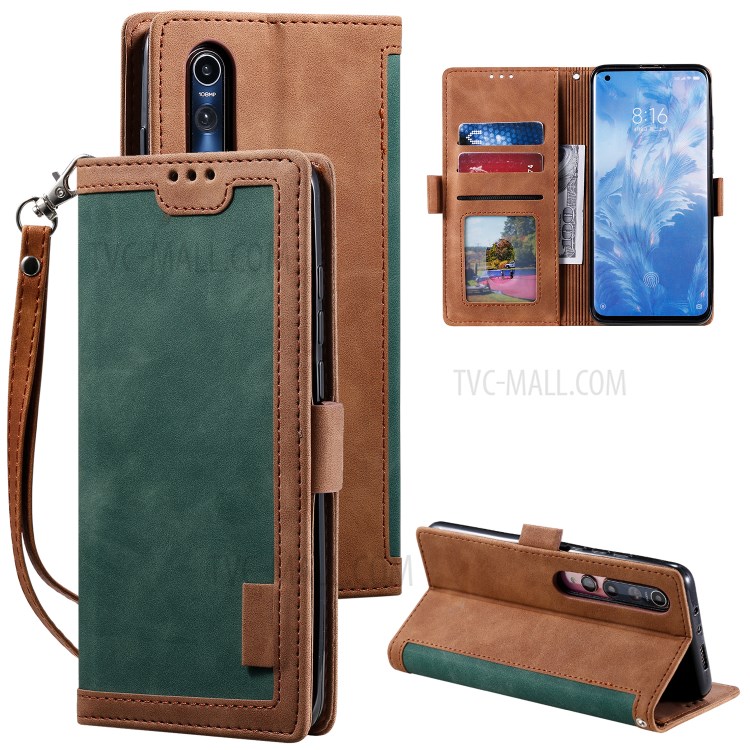 Vintage Splicing Style Wallet Stand Leather Unique Cover for Xiaomi Mi 10 - Green-1
