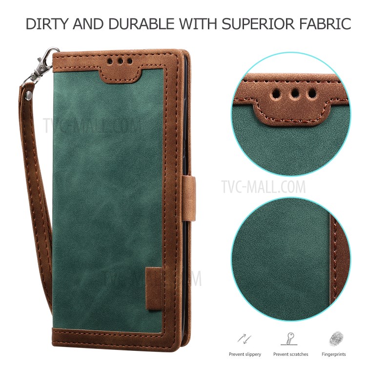 Vintage Splicing Style Wallet Stand Leather Unique Cover for Xiaomi Mi 10 - Green-10