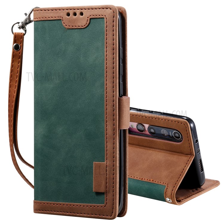 Vintage Splicing Style Wallet Stand Leather Unique Cover for Xiaomi Mi 10 - Green-2