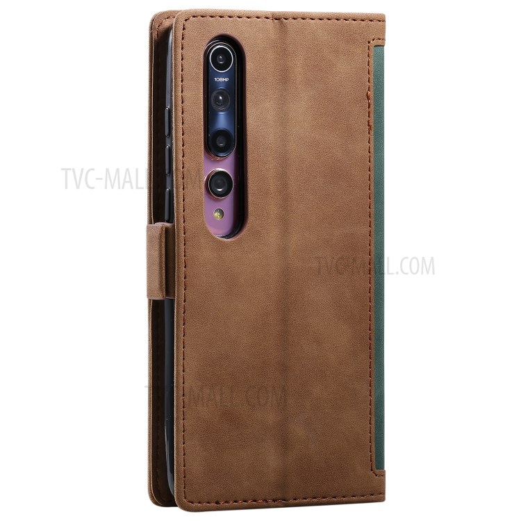 Vintage Splicing Style Wallet Stand Leather Unique Cover for Xiaomi Mi 10 - Green-4