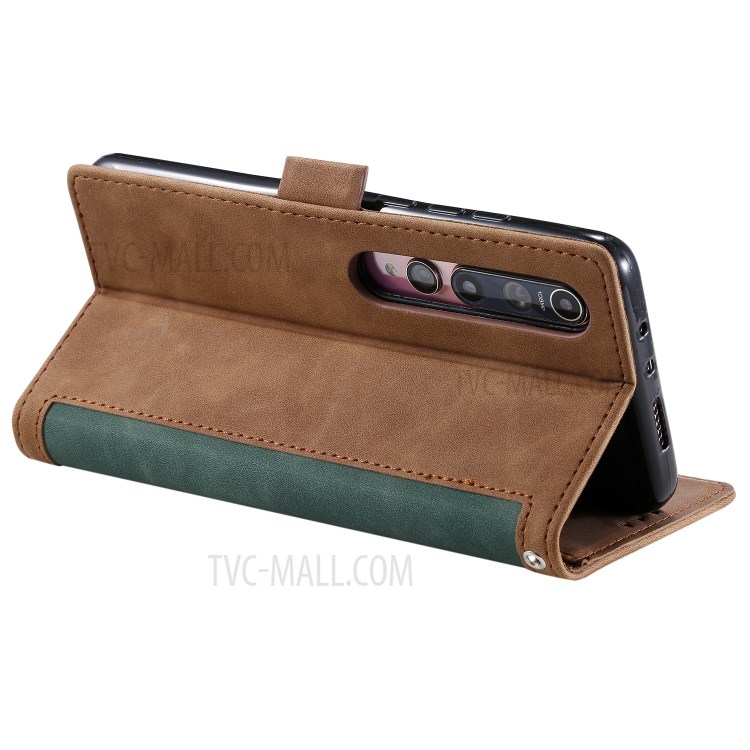 Vintage Splicing Style Wallet Stand Leather Unique Cover for Xiaomi Mi 10 - Green-6