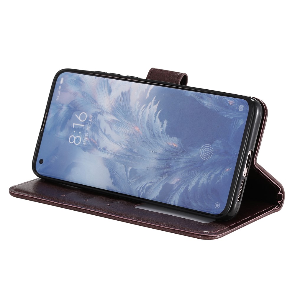 Imprint Flower Leather with Wallet Shell for Xiaomi Mi 10 - Brown-9