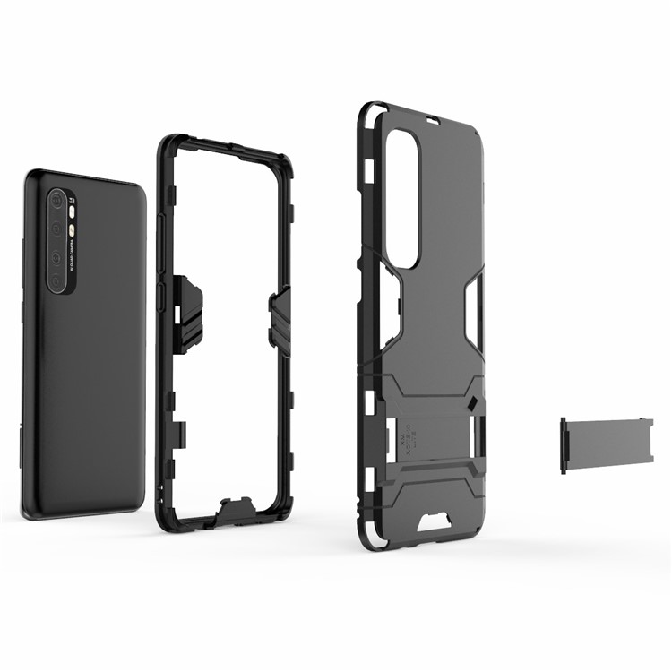 2 in 1 PC + TPU Hybrid Mobile Shell Mit Ständer Für Xiaomi Mi Note 10 Lite - Schwarz