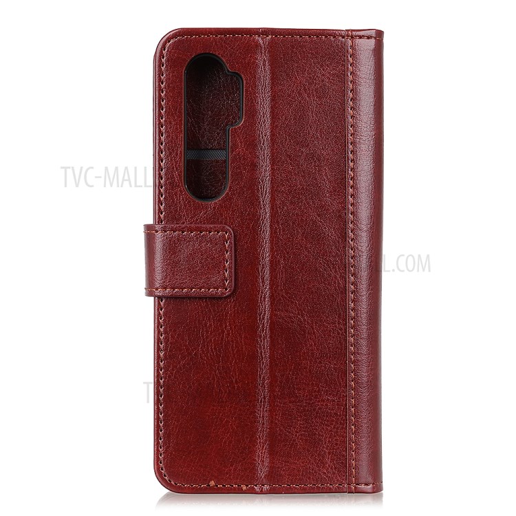 Rivet Decor Crazy Horse Leather Wallet Protective Cover for Xiaomi Mi Note 10 Lite - Brown-2