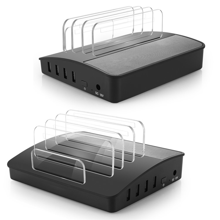 4 Ports USB Charging Station Dock with Wireless Bluetooth Speaker - Black / EU Plug-5