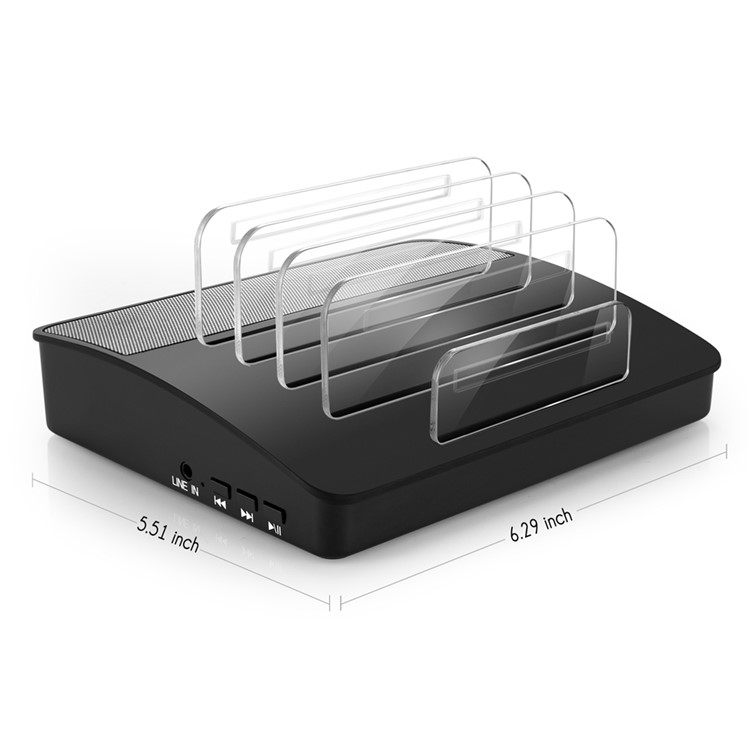 4 Ports USB Charging Station Dock with Wireless Bluetooth Speaker - Black / EU Plug-6