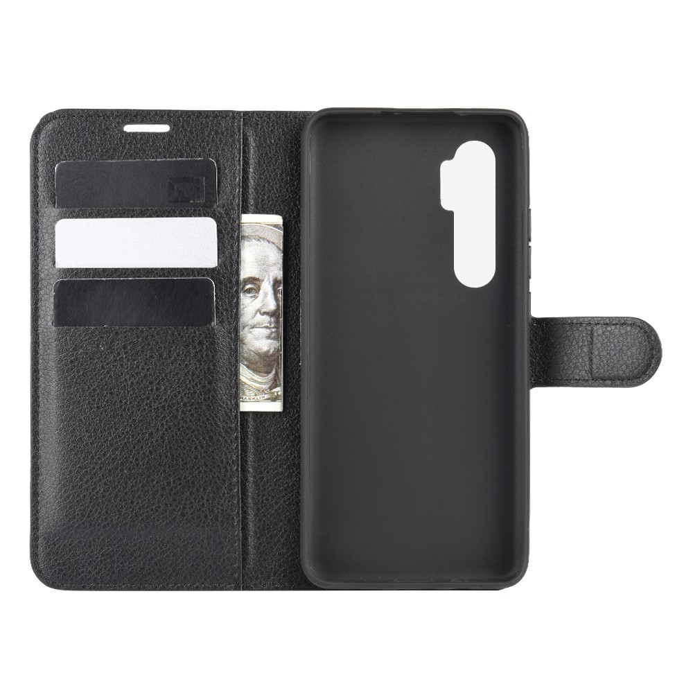 Litchi Skin Magnetic Leather Stand Caso Para Xiaomi Mi Nota 10 Lite - Preto