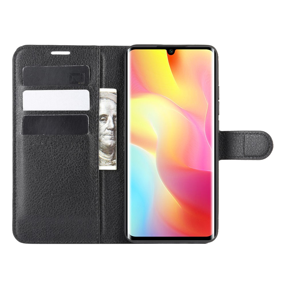 Litchi Skin Magnetic Leather Stand Case for Xiaomi Mi Note 10 Lite - Black-4