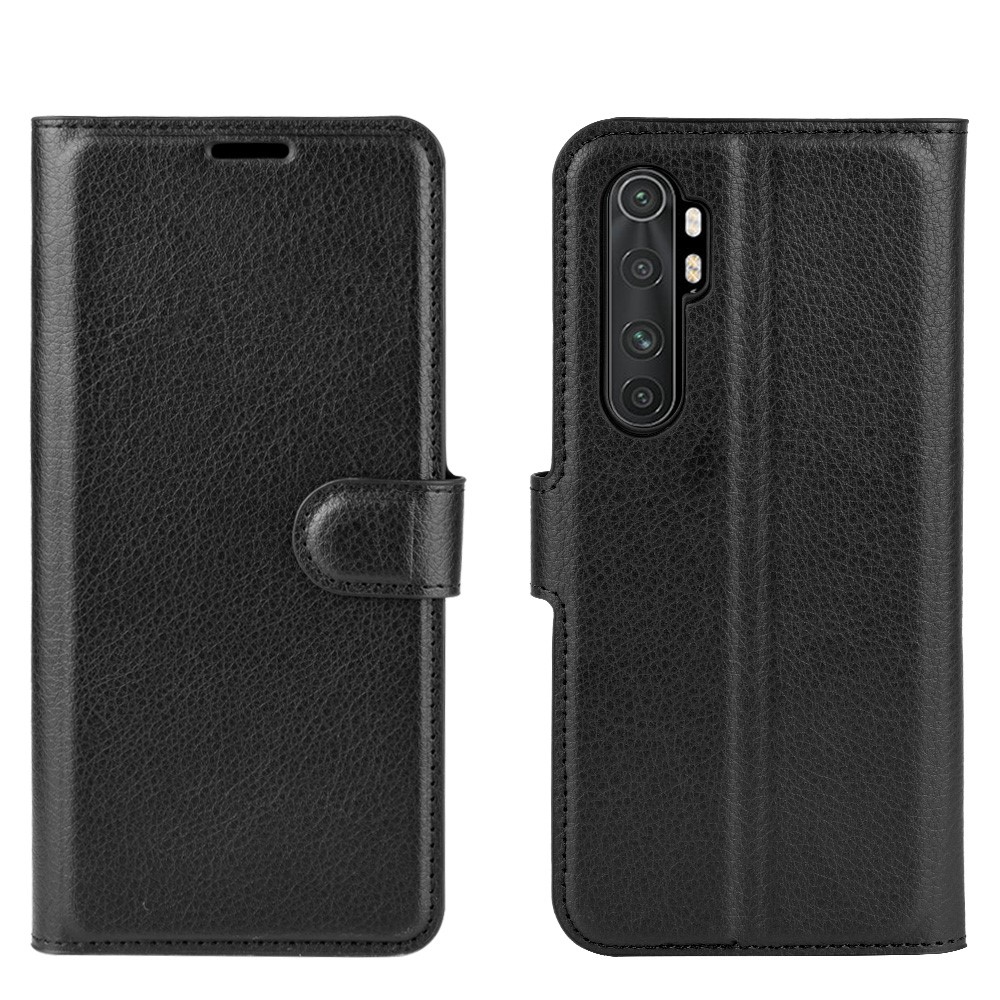 Litchi Skin Magnetic Leather Stand Case for Xiaomi Mi Note 10 Lite - Black-6