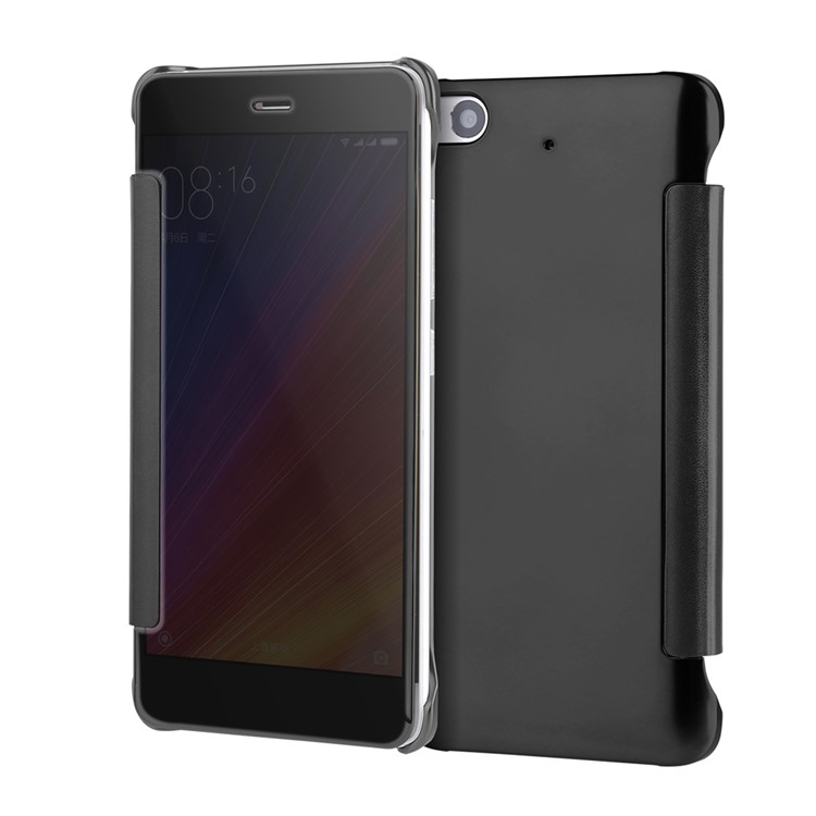 Plated Mirror Surface PC Leather Smart Flip Casing for Xiaomi Mi 5s - Black-1