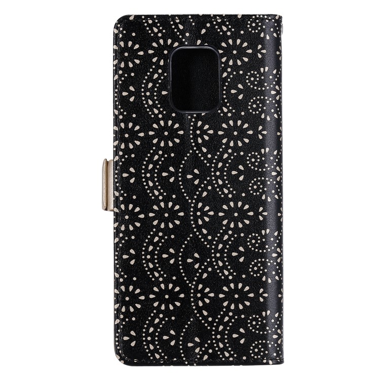Lace Flower Skin Zipper Leather Cover for Xiaomi Redmi Note 9S/Note 9 Pro/Note 9 Pro Max - Black-3