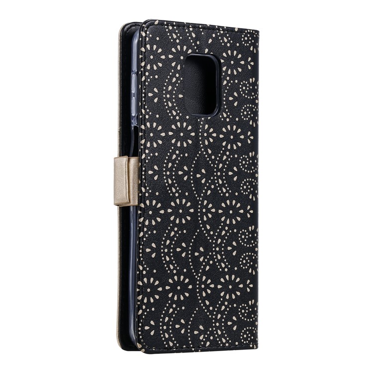 Lace Flower Skin Zipper Leather Cover for Xiaomi Redmi Note 9S/Note 9 Pro/Note 9 Pro Max - Black-5
