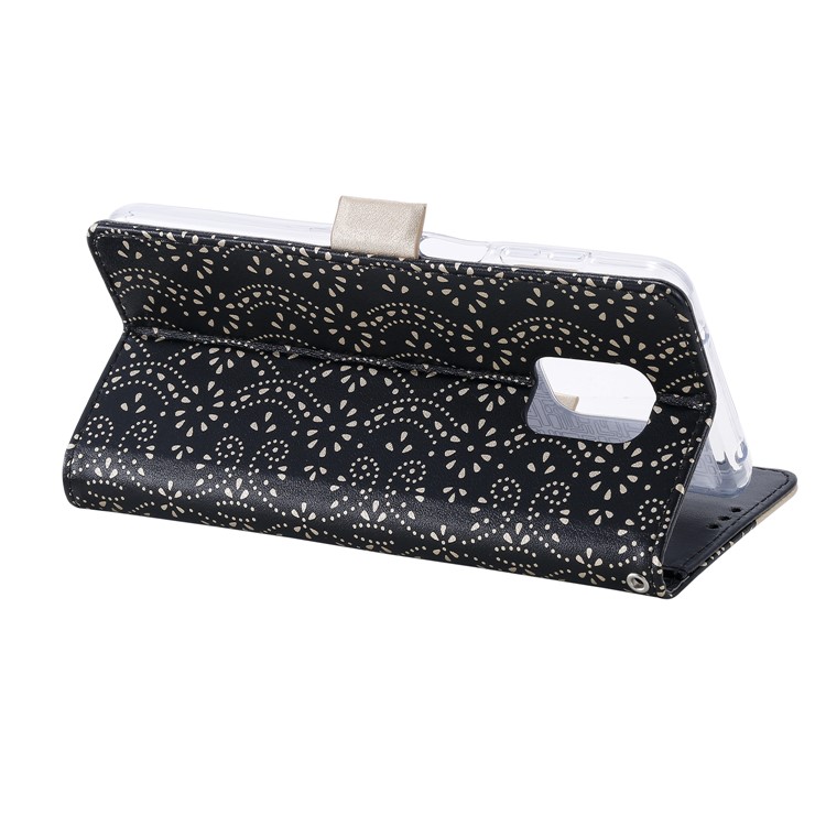 Lace Flower Skin Zipper Leather Cover for Xiaomi Redmi Note 9S/Note 9 Pro/Note 9 Pro Max - Black-8