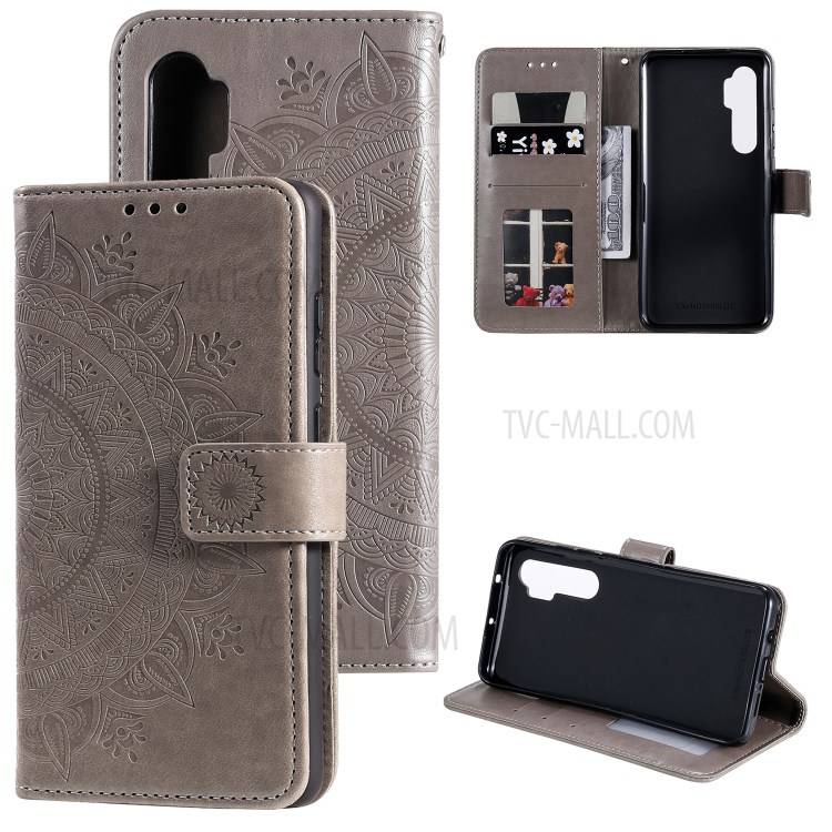Imprint Flower Leather Stylish Shell for Xiaomi Mi Note 10 Lite - Grey-1