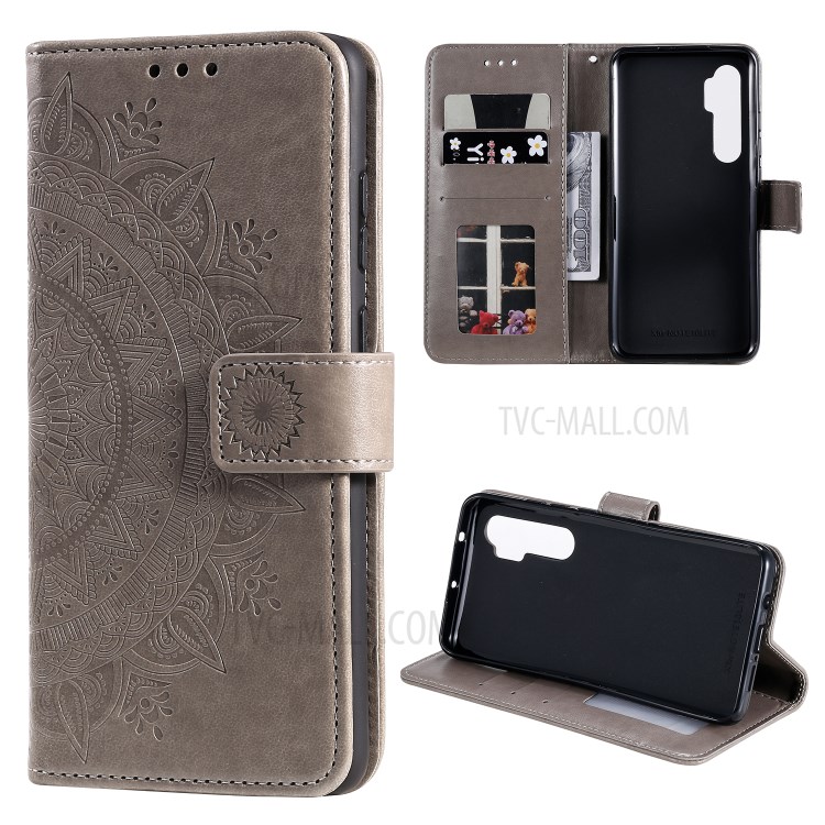 Imprint Flower Leather Stylish Shell for Xiaomi Mi Note 10 Lite - Grey-2