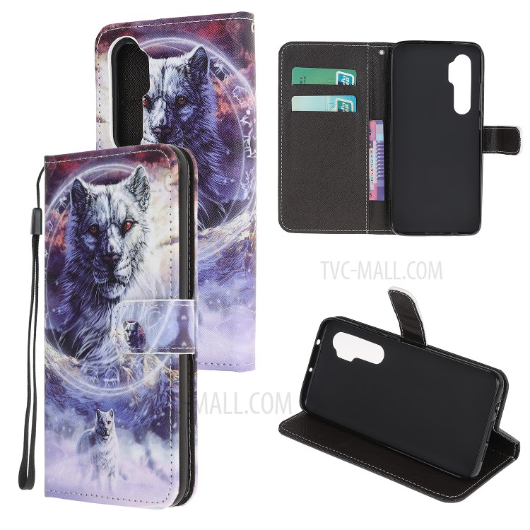 Mobile Phone Cover Pattern Printing Cross Texture Leather Shell for Xiaomi Mi Note 10 Lite - Wolf-1