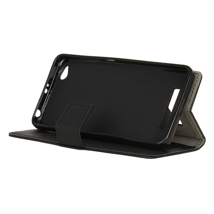 Faux Leather Stand Wallet Mobile Cover for Xiaomi Redmi 4a - Black-4