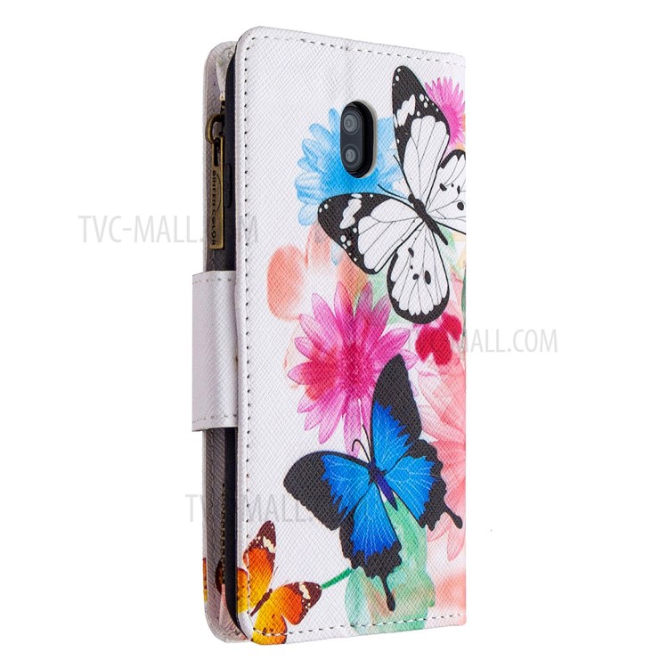 Patterned Zipper Wallet Multiple Card Slots Leather Phone Stand Case for Xiaomi Redmi 8A - Butterfly-5