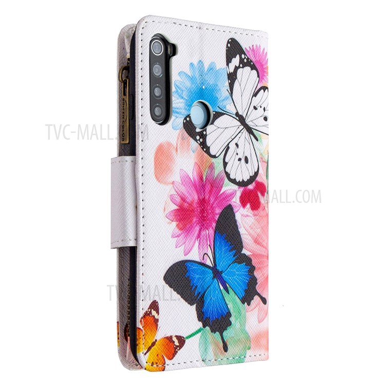 Patterned Zipper Wallet Multiple Card Slots Leather Phone Stand Case for Xiaomi Redmi Note 8 - Butterfly-5