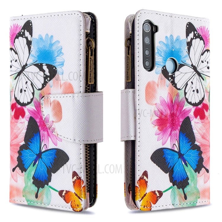 Patterned Zipper Wallet Multiple Card Slots Leather Phone Stand Case for Xiaomi Redmi Note 8 - Butterfly-6