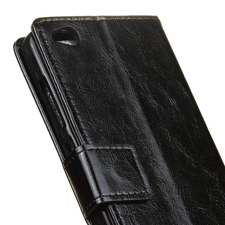Wallet Flip Leather Phone Stand Case for Xiaomi Redmi 4a with Crazy Horse Texture - Black-4