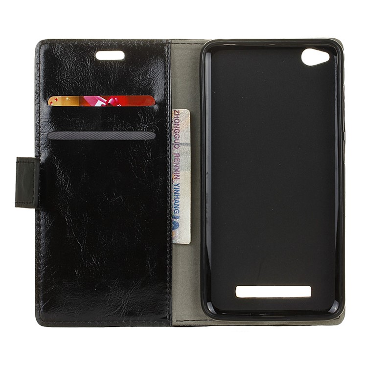 Wallet Flip Leather Phone Stand Case for Xiaomi Redmi 4a with Crazy Horse Texture - Black-5