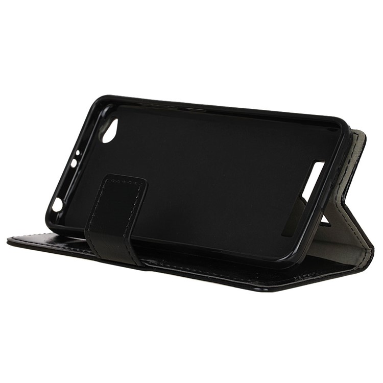 Wallet Flip Leather Phone Stand Case for Xiaomi Redmi 4a with Crazy Horse Texture - Black-6