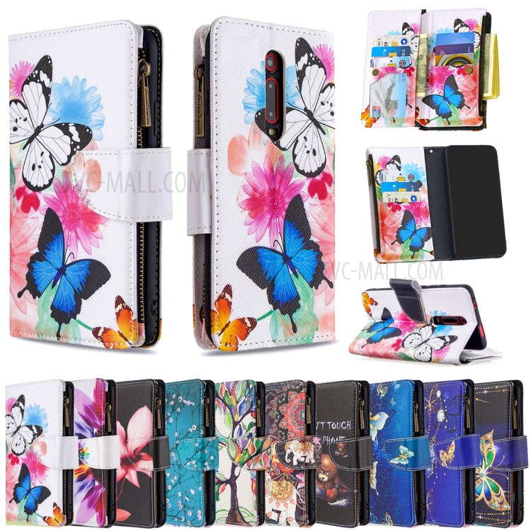 Pattern Printing Zipper Leather Shell for Xiaomi Redmi K20 / Mi 9T / K20 Pro / Mi 9T Pro - Butterfly-9