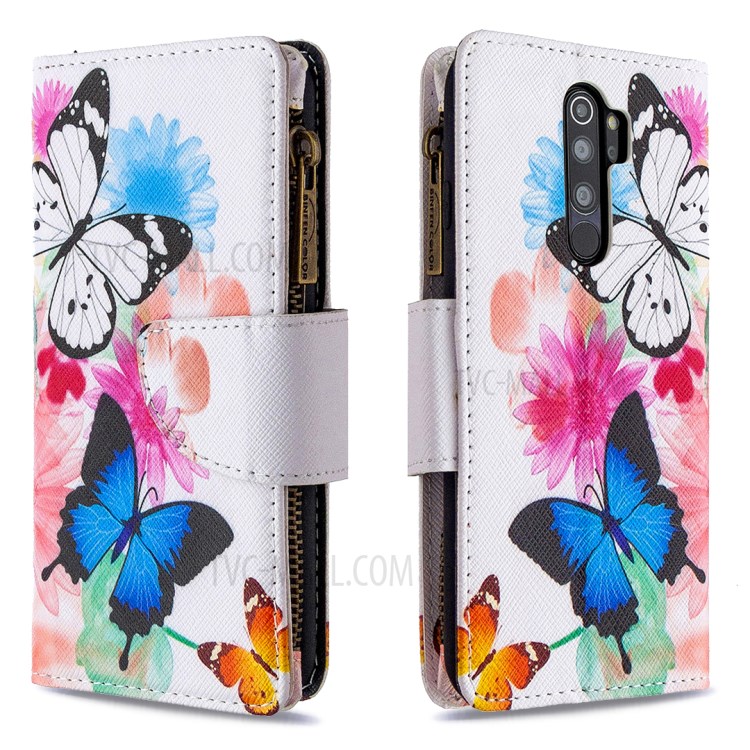 BF03 Pattern Printing Wallet Zipper Leather Phone Case for Xiaomi Redmi Note 8 Pro - Butterfly and Flower-6