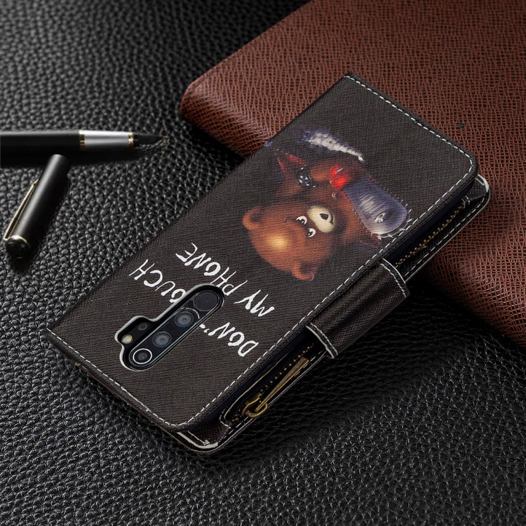 Padrão BF03 Imprimir Carteira Caso De Telefone De Couro Com Zíper Para Xiaomi Redmi Nota 8 Pro - Não Toque Meu Telefone-3