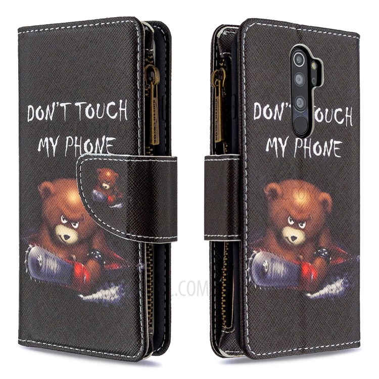 Padrão BF03 Imprimir Carteira Caso De Telefone De Couro Com Zíper Para Xiaomi Redmi Nota 8 Pro - Não Toque Meu Telefone-6