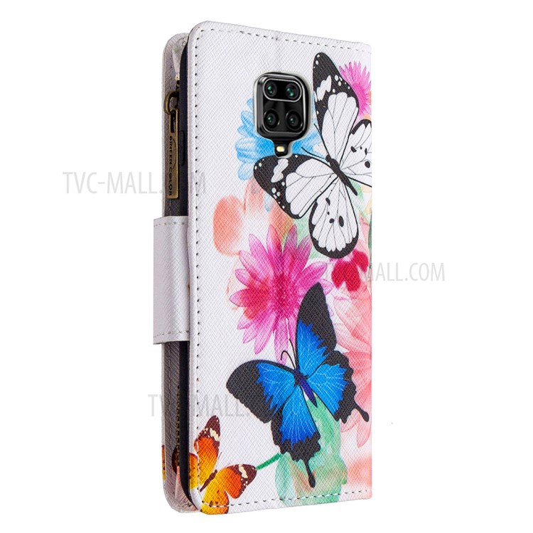 BF03 Pattern Printing Zipper Wallet Leather Protective Case for Xiaomi Redmi Note 9S/9 Pro/9 Pro Max - Blue and White Butterfly-5