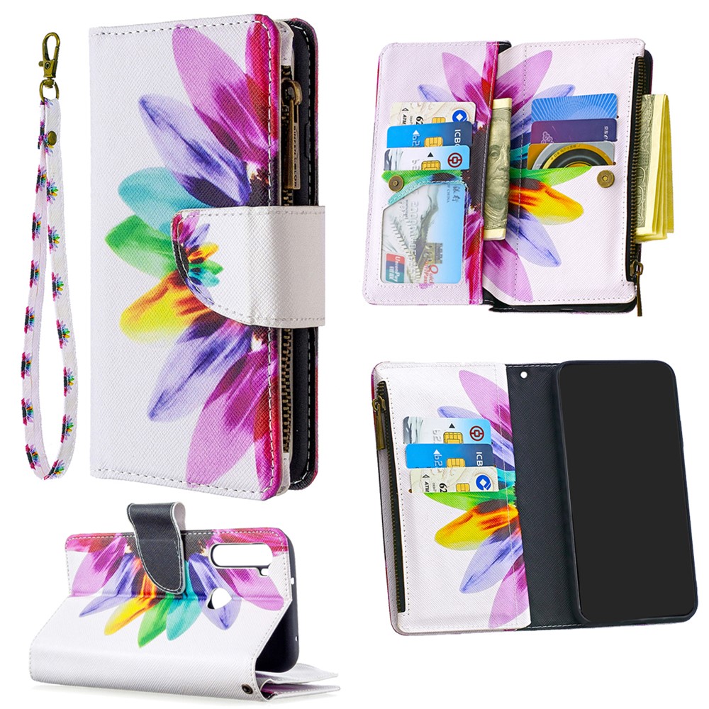 BF03 Pattern Printing Zipper Wallet Leather Phone Case for Xiaomi Redmi Note 8T - Colorful Petals-1