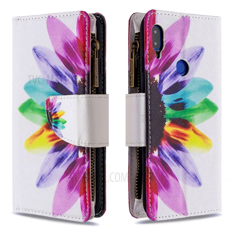 Modello BF03 Stampa Coperture Del Telefono Portafoglio In Pelle Con Chiusura Lampo Per Xiaomi Redmi Nota 7 - Petali Colorati-4