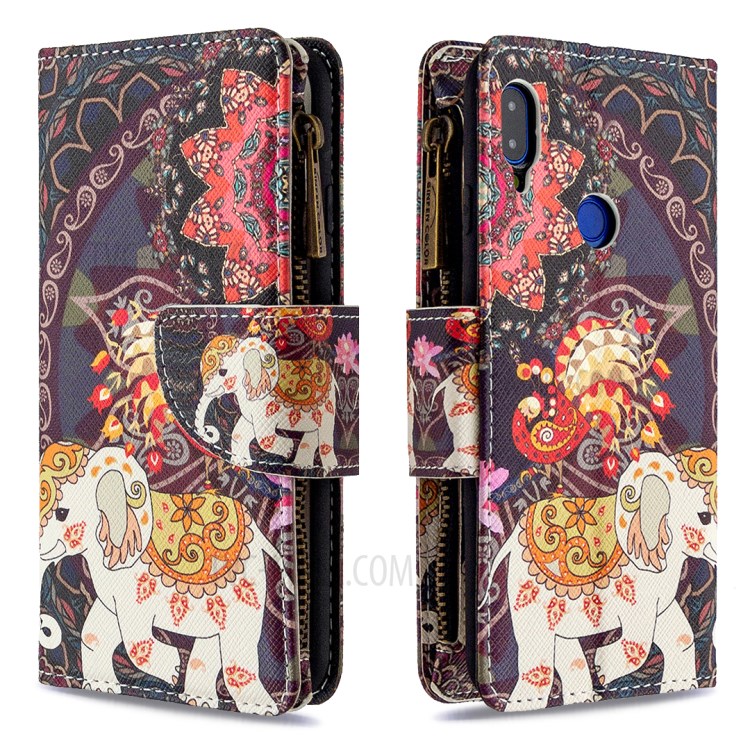 BF03 Pattern Printing Zipper Wallet Leather Phone Shell for Xiaomi Redmi Note 7 - Elephant-4