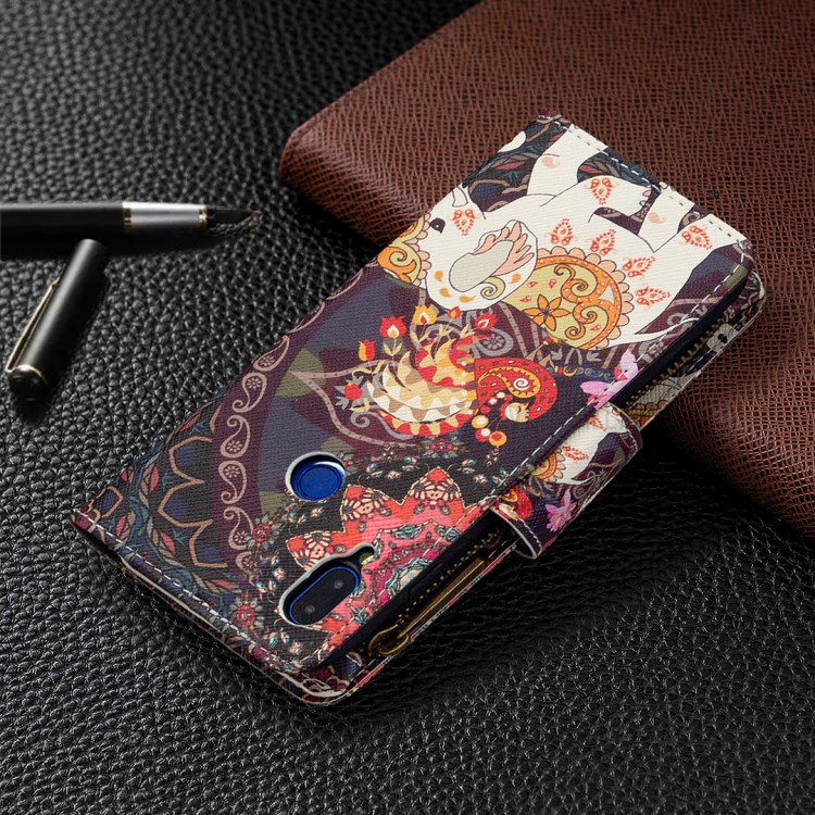 BF03 Pattern Printing Zipper Wallet Leather Phone Shell for Xiaomi Redmi Note 7 - Elephant-8