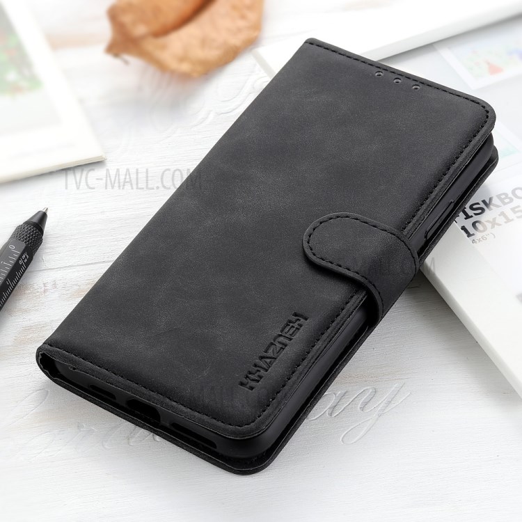 Cubierta de Teléfono de Cuero Khazneh Wallet Stand Para Xiaomi Redmi Nota 9s/nota 9 Pro/nota 9 Pro Max - Negro