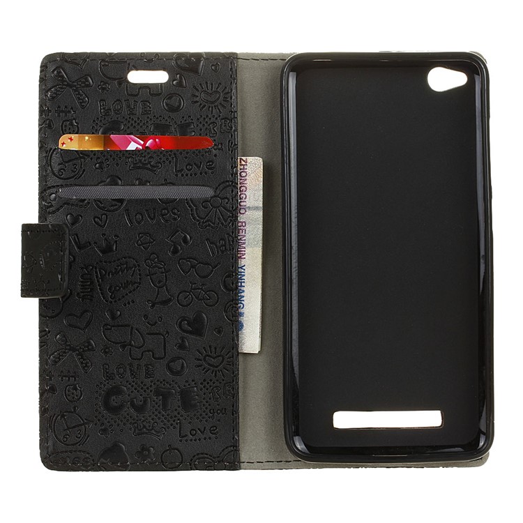 Cartoon Graffiti Card Holder Leather Phone Case for Xiaomi Redmi 4a - Black-5