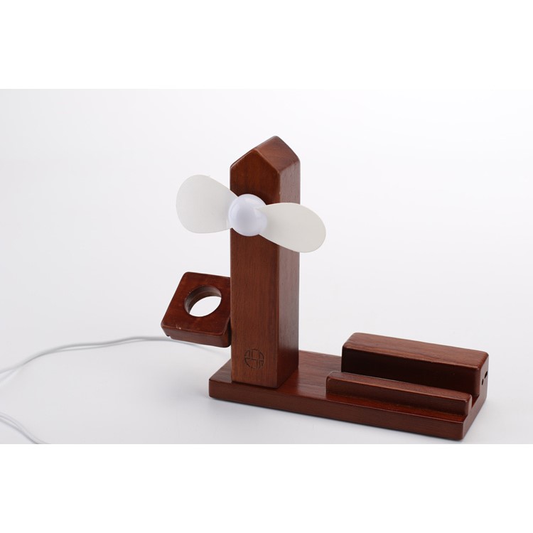 Wooden Phone Holder Docking Stand with USB Fan and 3 USB Ports for Smartphone Apple Watch-13