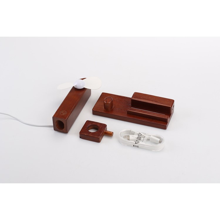 Wooden Phone Holder Docking Stand with USB Fan and 3 USB Ports for Smartphone Apple Watch-16